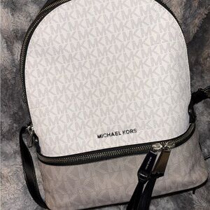 Michael Kors Monogram Backpack in White, Gray & Black